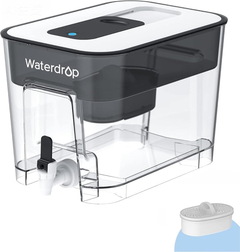 Waterdrop 40-Cup Large Water Filter Dispenser with 1 Filter, 200-Gallon Long-Life, for Home and Office, 5X Times Lifetime, Reduces Chlorine, PFOA/PFOS and More, BPA Free, Black - Image 1