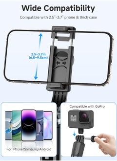 ARNOTEC 26.46inches(67.2cm)Portable Selfie Stick Tripod, 4 in 1 Extendable Phone Tripod Stand with Detachable Wireless Remote & Phone Holder 360° Rotating Mini Travel Tripod Compatible with iPhone 16/15/14/13 Pro/Android/Gopro  - Image 2