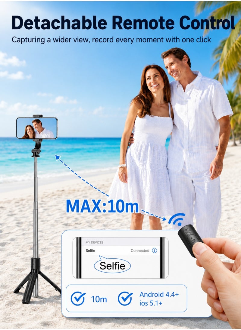 ARNOTEC 26.46inches(67.2cm)Portable Selfie Stick Tripod, 4 in 1 Extendable Phone Tripod Stand with Detachable Wireless Remote & Phone Holder 360° Rotating Mini Travel Tripod Compatible with iPhone 16/15/14/13 Pro/Android/Gopro - Image 4