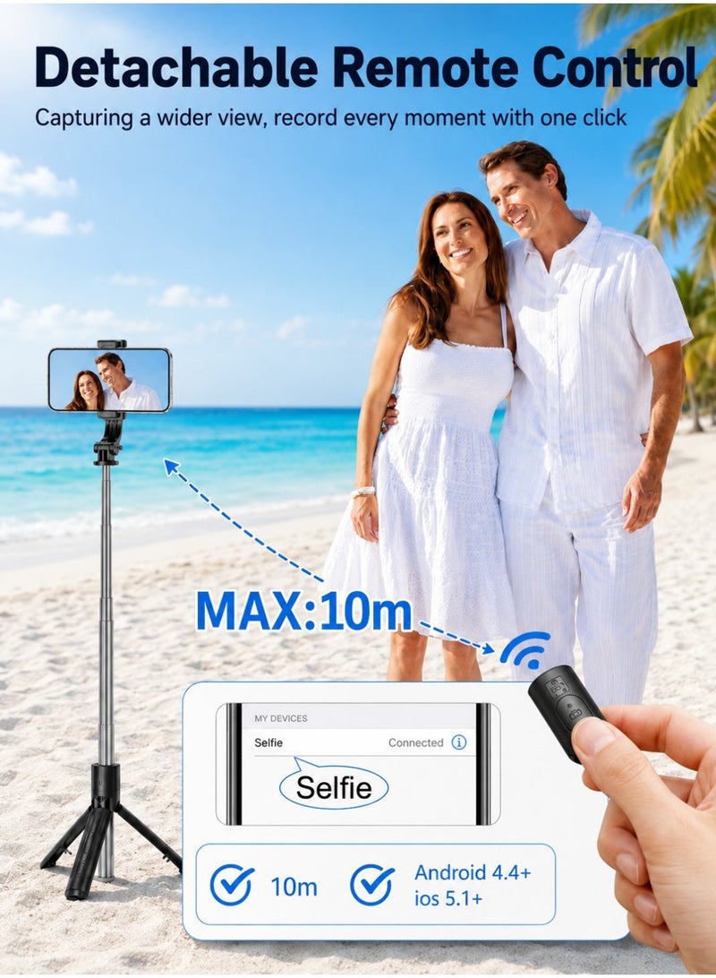 ARNOTEC 26.46inches(67.2cm)Portable Selfie Stick Tripod, 3 in 1 Extendable Phone Tripod Stand with Detachable Wireless Remote & Phone Holder 360° Rotating Mini Travel Tripod Compatible with iPhone 16/15/14/13 Pro/Android/Gopro - Image 5