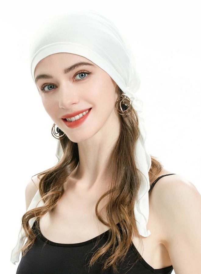 ZLYC Chemo Headwear Pre Tied Head Scarf Headwraps Lightweight Turban Beanie Cap for Women (Plain White) - Image 2