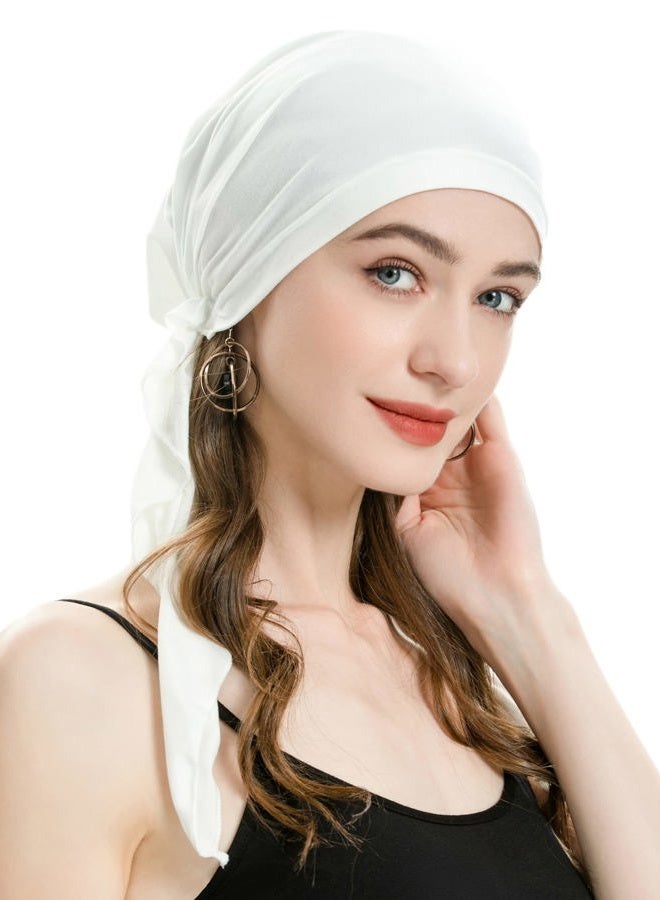 ZLYC Chemo Headwear Pre Tied Head Scarf Headwraps Lightweight Turban Beanie Cap for Women (Plain White) - Image 1