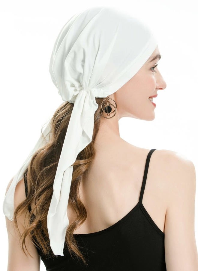 ZLYC Chemo Headwear Pre Tied Head Scarf Headwraps Lightweight Turban Beanie Cap for Women (Plain White) - Image 4