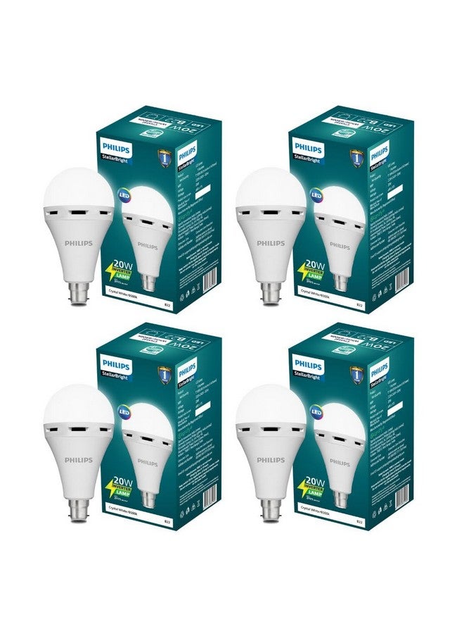 PHILIPS 20W Emergency Bulb|Rechargeable Emergency Bulb for Power Cuts|Backup : upto 3hrs,Crystal White,Pack of 4, b22d, LED - Image 1