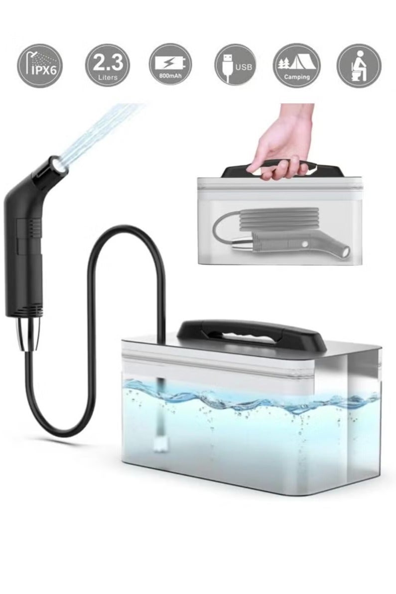 Portable Electric Bidet shattaf with 1.2m Hose and 2.3L Container - Rechargeable, Compact, and Versatile Personal Hygiene Solution for Travel, Home, Baby Care, Camping, and More, Black