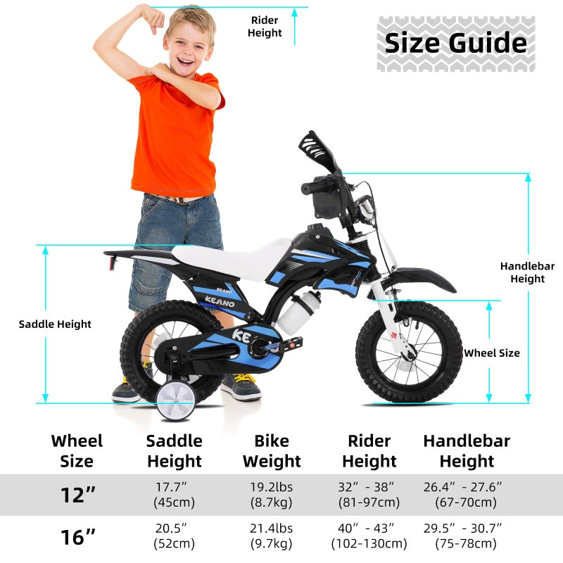 KEANO Motocross Style Kids Bike for Boys Girls Ages 2-4 Years, 12 Inch Bikes with Training Wheels and Number Plate, Toddler Bike Children Bicycles Blue - Image 5