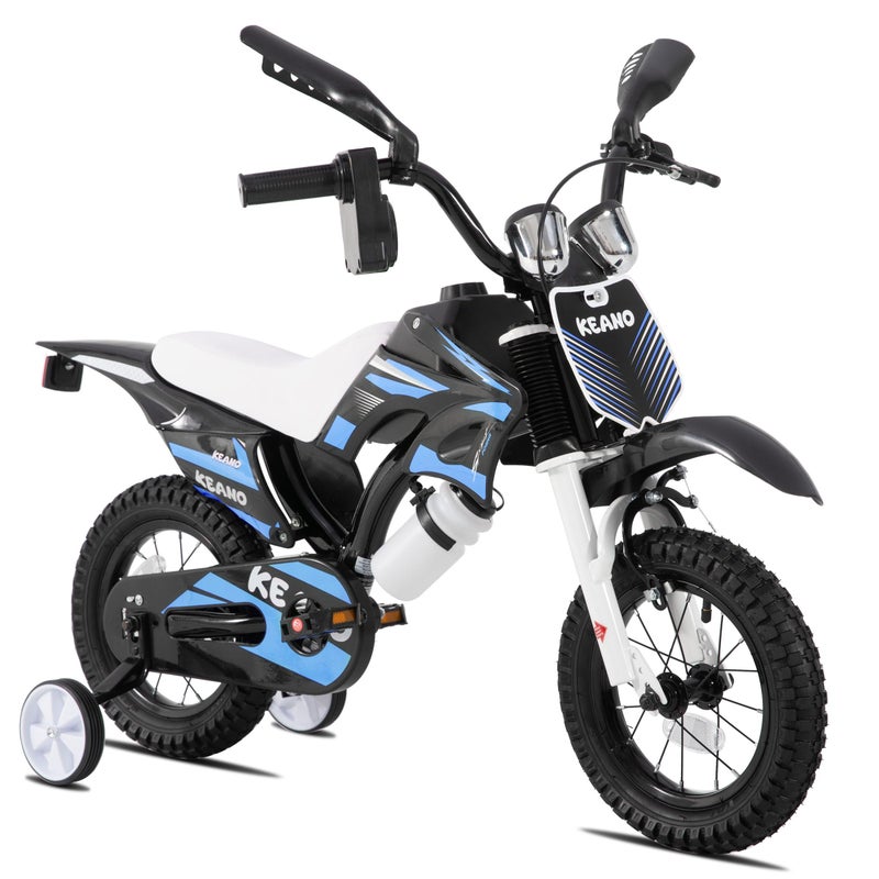 KEANO Motocross Style Kids Bike for Boys Girls Ages 2-4 Years, 12 Inch Bikes with Training Wheels and Number Plate, Toddler Bike Children Bicycles Blue - Image 1