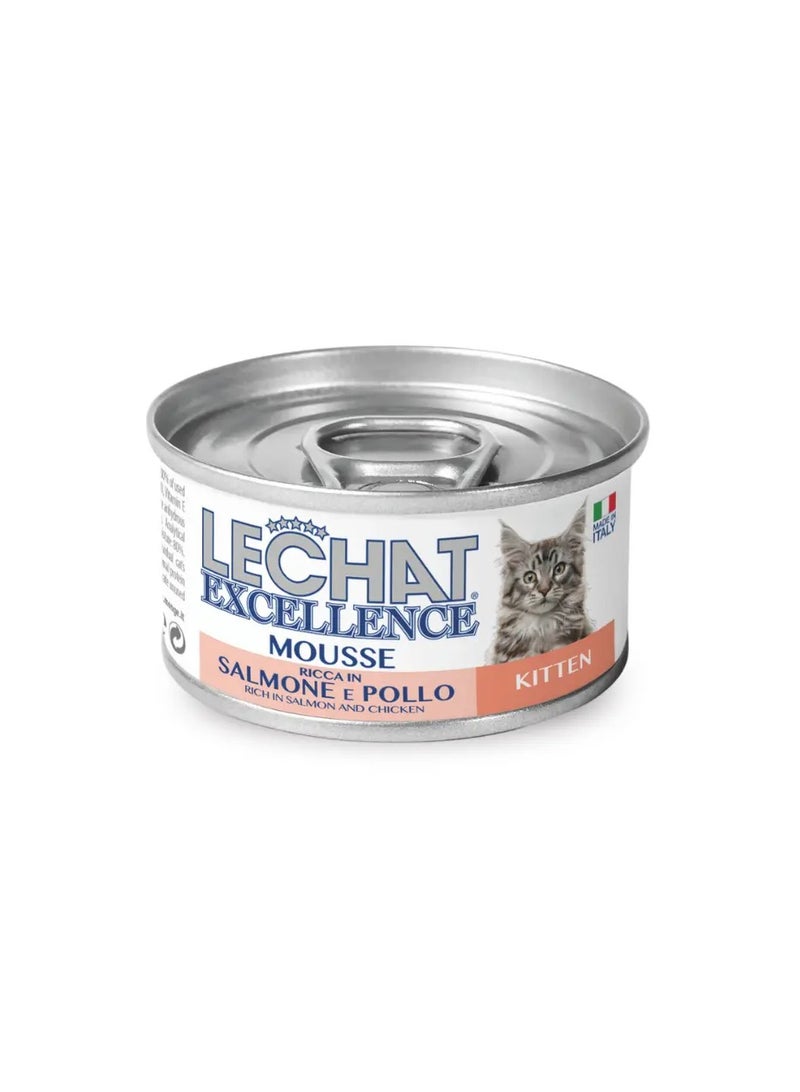 Monge Lechat Excellence by Monge | Kitten Wet Food Rich in Salmon and Chicken | Super Premium Complete Wet Kitten Food | Mousse in Can | Pack of 24 pcs - Image 2