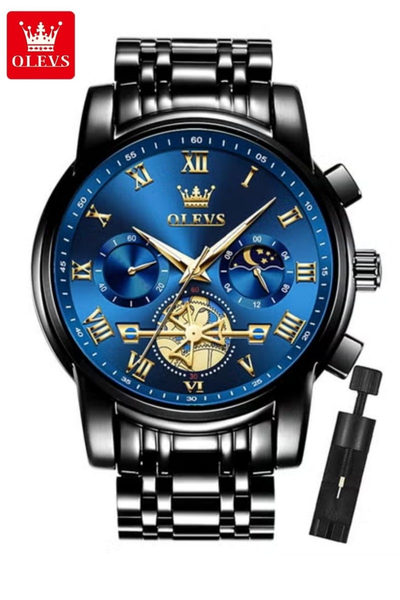 أوليفز OLEVS ساعة رجالية جودة التناظرية الكوارتز الفولاذ المقاوم للصدأ مقاوم للماء كرونوغراف مضيئة الأعمال عادية فستان فاخر وجه كبير ساعات المعصم - Image 1