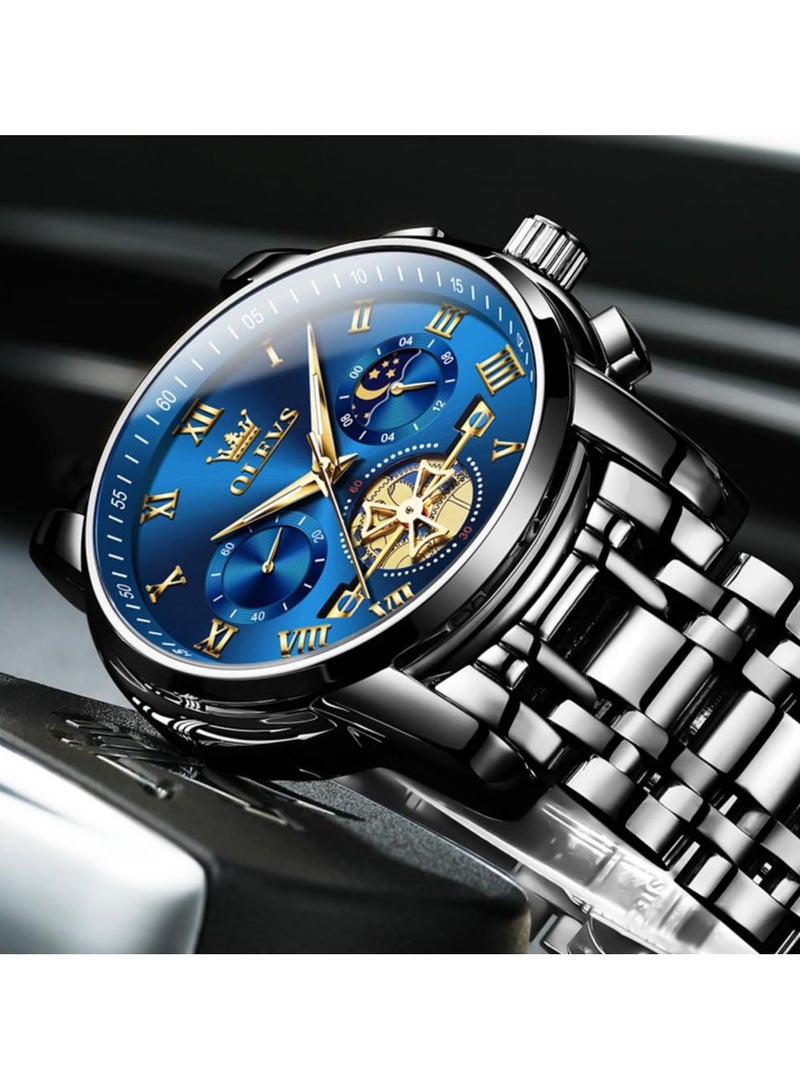 أوليفز OLEVS ساعة رجالية جودة التناظرية الكوارتز الفولاذ المقاوم للصدأ مقاوم للماء كرونوغراف مضيئة الأعمال عادية فستان فاخر وجه كبير ساعات المعصم - Image 3