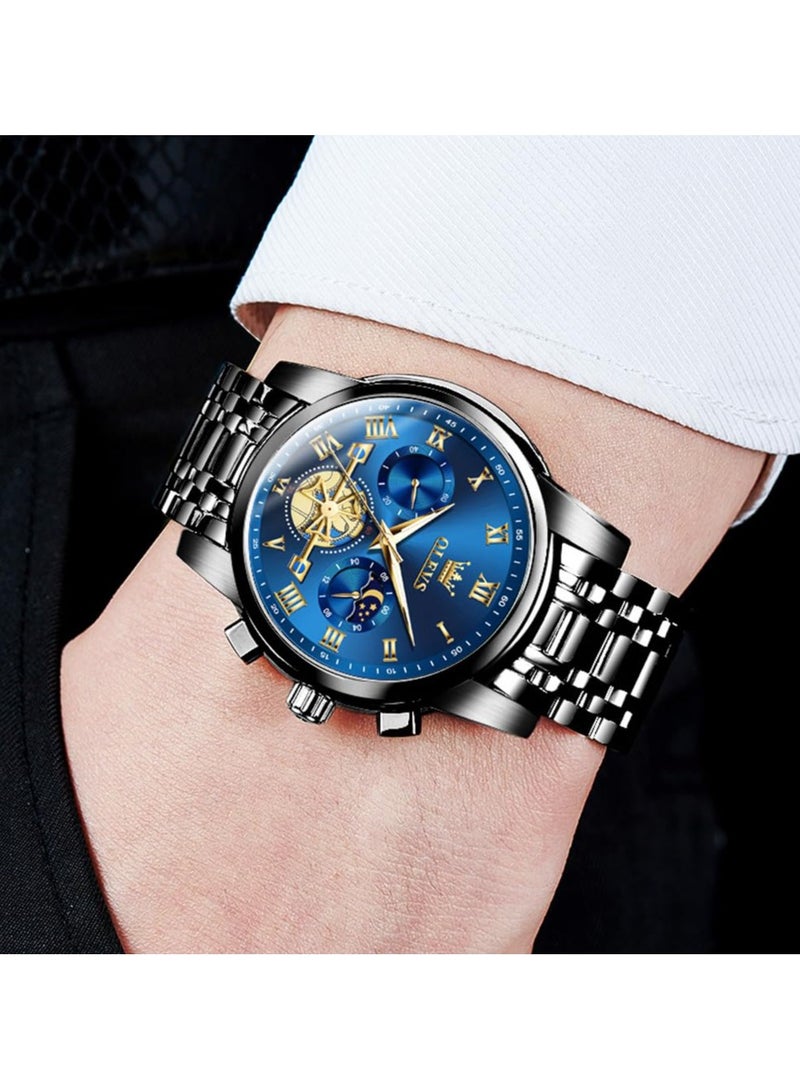 أوليفز OLEVS ساعة رجالية جودة التناظرية الكوارتز الفولاذ المقاوم للصدأ مقاوم للماء كرونوغراف مضيئة الأعمال عادية فستان فاخر وجه كبير ساعات المعصم - Image 4