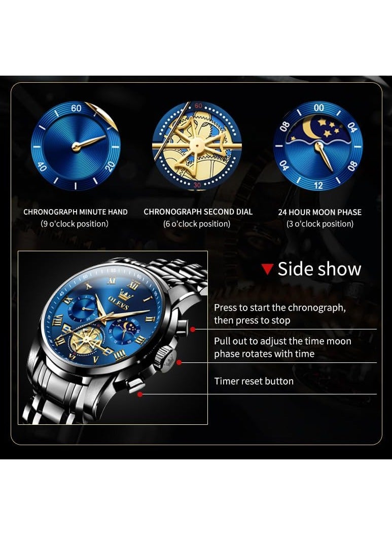 أوليفز OLEVS ساعة رجالية جودة التناظرية الكوارتز الفولاذ المقاوم للصدأ مقاوم للماء كرونوغراف مضيئة الأعمال عادية فستان فاخر وجه كبير ساعات المعصم - Image 5