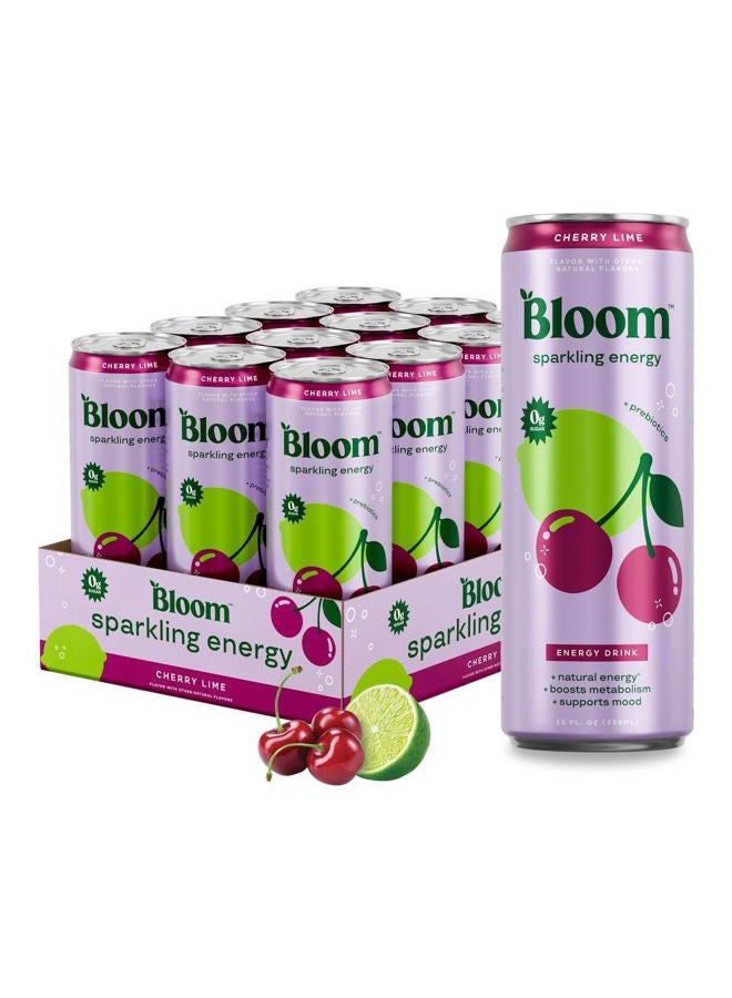 Bloom Nutrition Sparkling Energy Drink - Natural Caffeine, Zero Sugar, 180mg Caffeine - Antioxidant-Rich w/Green Coffee Bean, Green Tea Extract, Prebiotics - Cherry Lime - 12oz 12 pk - Image 1