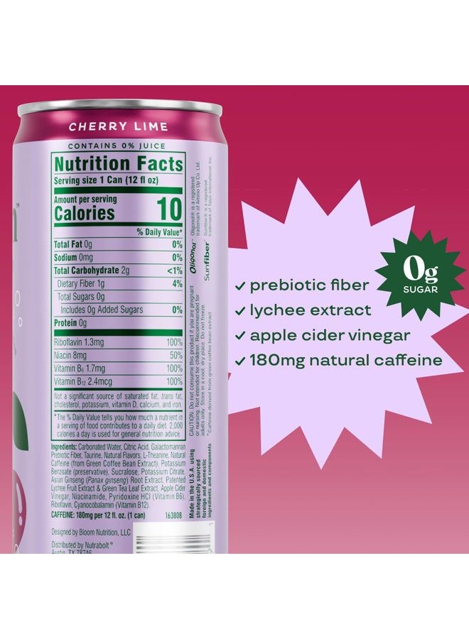Bloom Nutrition Sparkling Energy Drink - Natural Caffeine, Zero Sugar, 180mg Caffeine - Antioxidant-Rich w/Green Coffee Bean, Green Tea Extract, Prebiotics - Cherry Lime - 12oz 12 pk - Image 3