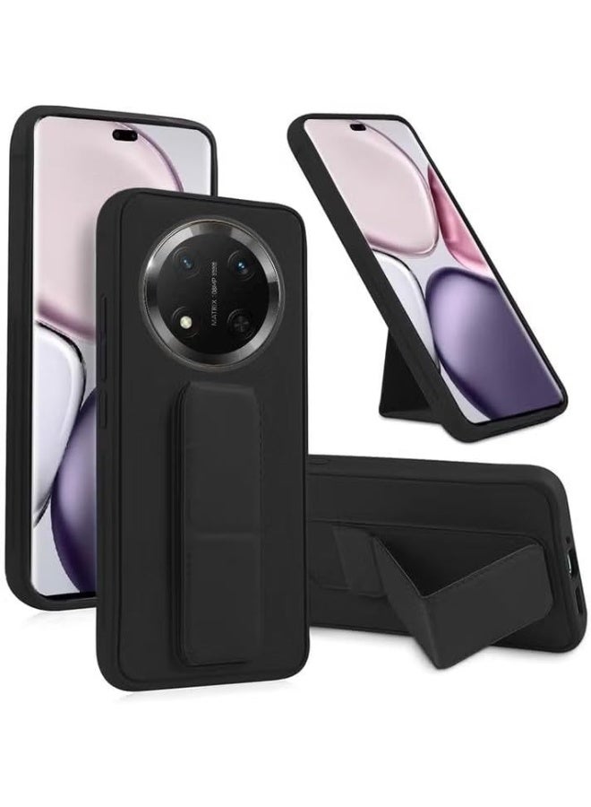 Muzz غطاء واقي خلفي لهاتف Honor X9C مع حامل مغناطيسي للسيارة، غطاء من السيليكون الناعم مع قاعدة قابلة للطي عمودية وأفقية، حزام للمعصم، حماية كاملة، غطاء مضاد لبصمات الأصابع لهاتف Honor X9C باللون الأسود - Image 1