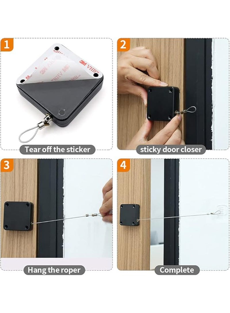 Punch Free Auto Sensor Door Closer,Quick Easy Door Closer Multifunctional Automatic Sliding Door Closer with Steel Drawstring for Residential Commercial Doors,Back Door, Bathroom Door (1PC, Black) - Image 4