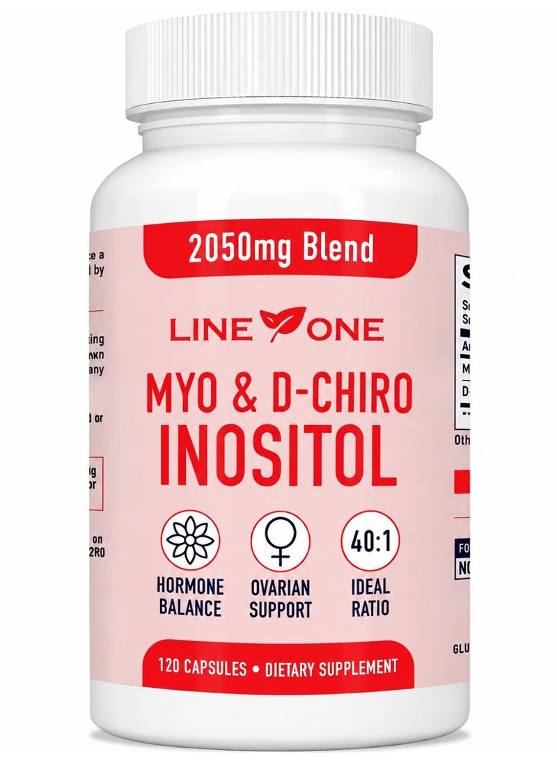 السطر الأول زجاجتان، Myo & D-Chiro Inositol 2050 mg، دعم الخصوبة ومتلازمة تكيس المبايض، توازن الهرمونات، مكمل غذائي 120 كبسولة *2 - Image 5