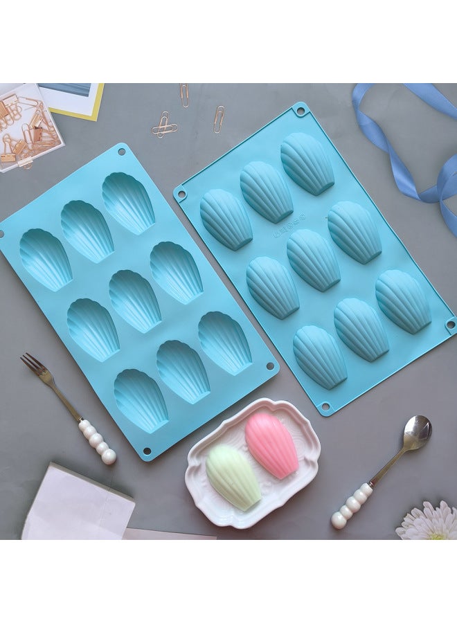 Silicone 9 With Shell 9 Chocolate Mold Diy Madeleine Candy Pudding Biscuit Cake Mold-Color:Nordic Blue
