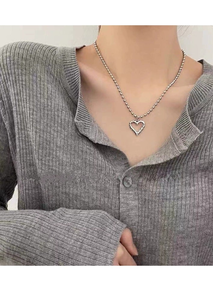 Goolsky Hollow Heart Bead Necklace for Women – Summer Trendy Minimalist Cold Aesthetic, Versatile Collarbone Chain Accessory  - Image 1