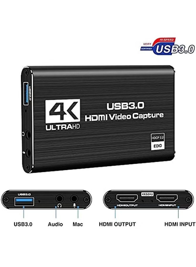 Capture Card, 4K Video USB 3.0 1080P 60fps HDMI Audio Device , Portable Converter Game Adapter for Gaming Streaming - Image 1