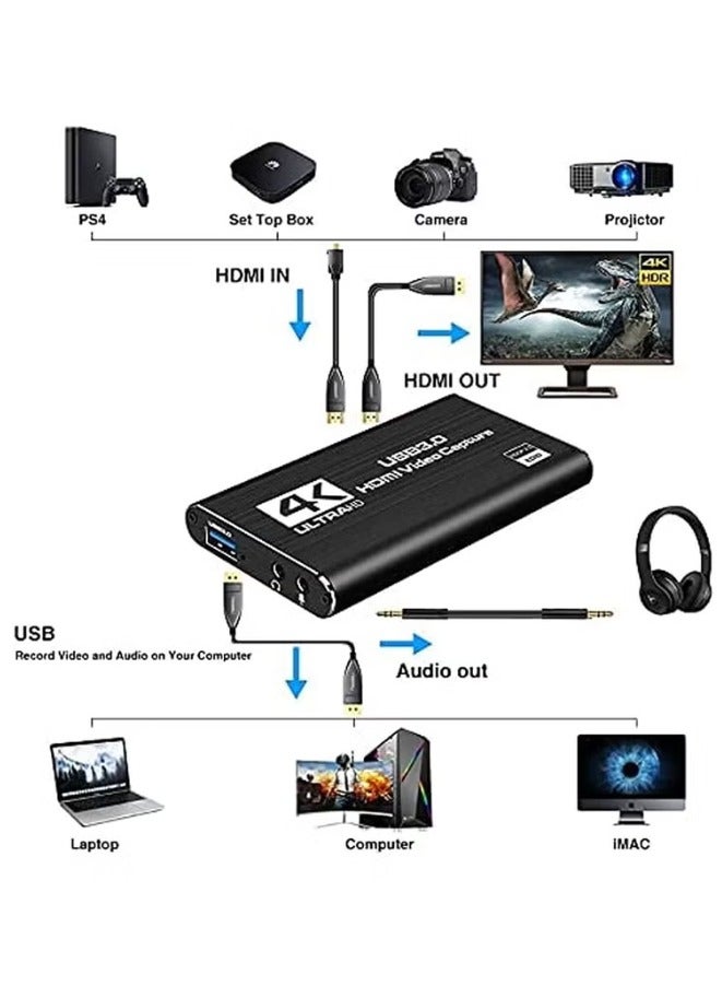 Capture Card, 4K Video USB 3.0 1080P 60fps HDMI Audio Device , Portable Converter Game Adapter for Gaming Streaming - Image 2