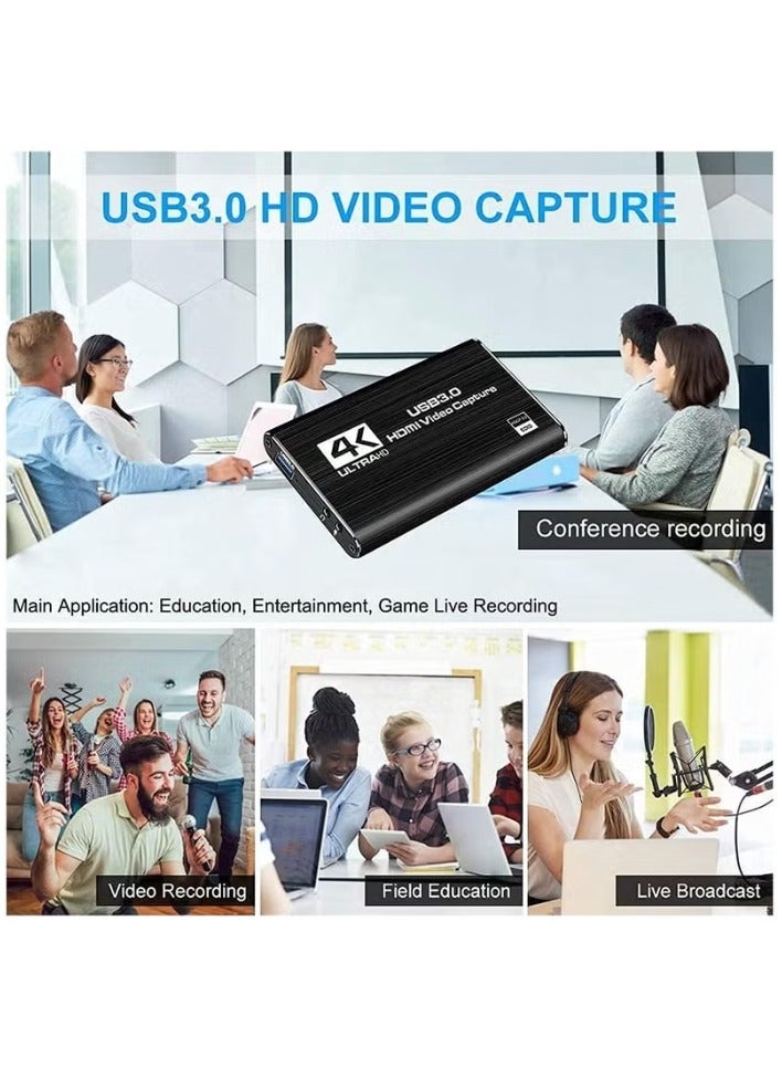 Capture Card, 4K Video USB 3.0 1080P 60fps HDMI Audio Device , Portable Converter Game Adapter for Gaming Streaming - Image 3