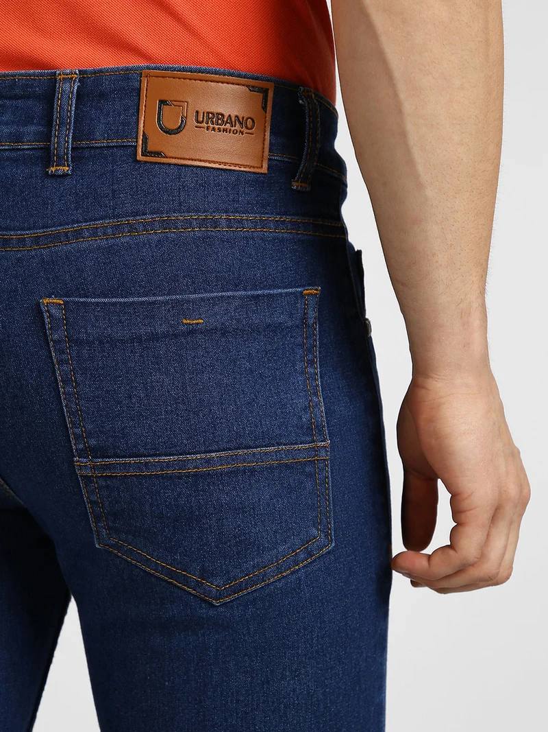 Urbano Fashion  Urbano Fashion Men's Blue Regular Fit Washed Jeans Stretchable  | Best Price UAE
