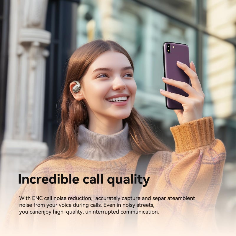 SANSUI Open Ear Headphones,Wireless Earbuds with Ergonomic Earhook,Bluetooth Headphones 5.4 with Noise Cancelling Mic,56H Playtime,IP55 Waterproof Ear Buds for Cycling,Running,Workout(Ivory White) - Image 5