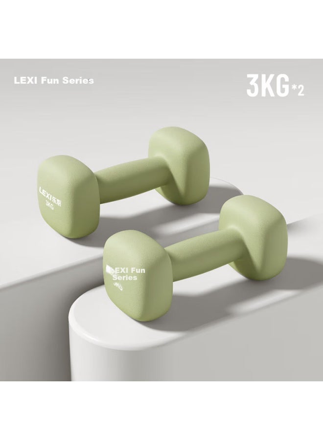 Lexi Solid Cast Iron Dumbbells Colorful Dip Coated Matte Small Dumbbells For Men And Women Home Fitness Muscle Sculpting Green 3kg*2 - Image 1