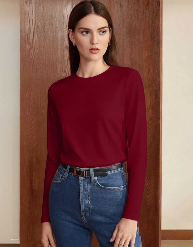 JUNEBERRY® Pure Cotton Round Neck Regular Fit Core Fashion Solid Full Sleeve T-Shirt for Women & Girls (JB_FS_REG_MRN_M) Maroon - Image 4