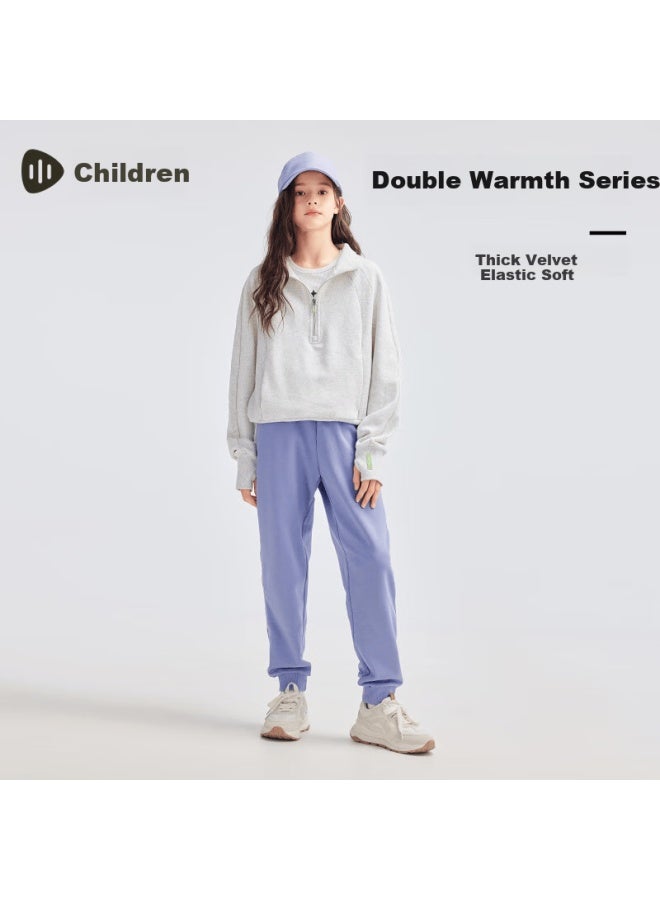 Souhait Boys And Girls Fleece-lined Pants Winter Children's Trousers Warm Pants Misty Blue Purple 150 - Image 3