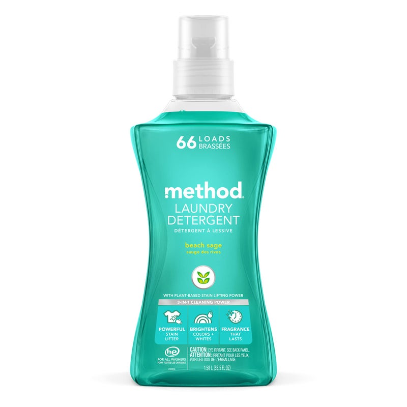Method Liquid Laundry Detergent; Beach Sage Scent, Stain Remover; ; 66 Loads per 53.5 oz Bottle; (Pack of 1) - Image 1