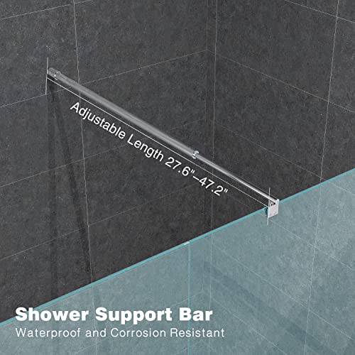 HTLOTUS Shower Support Bar, 27.6" to 47.2" Telescopic Bar for 5/16" to 3/8" Thick Glass, Wall-to-Glass Support Arm, Polished Silver - Image 4