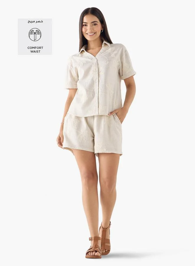 2Xtremz 2Xtremz Leaf Embroidered Leaf Shorts with Drawstring Closure and Pockets