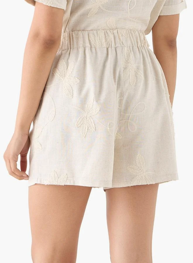 2Xtremz  2Xtremz Leaf Embroidered Leaf Shorts with Drawstring Closure and Pockets for Women | Best Price UAE