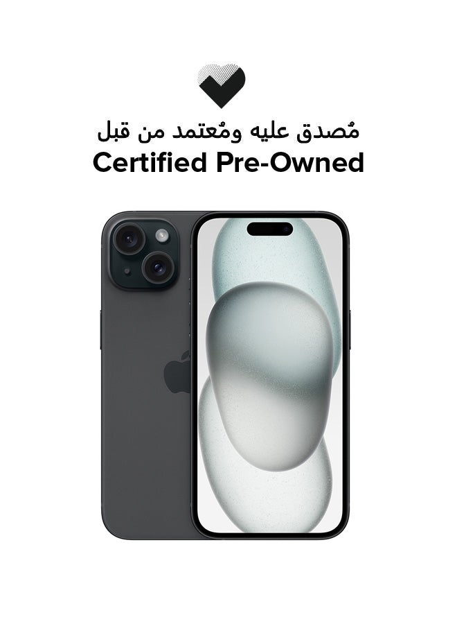 ابل  معتمد مسبقًا - آيفون 15 مع فيس تايم 256 جيجابايت أسود 5G - النسخة الدولية - Image 1