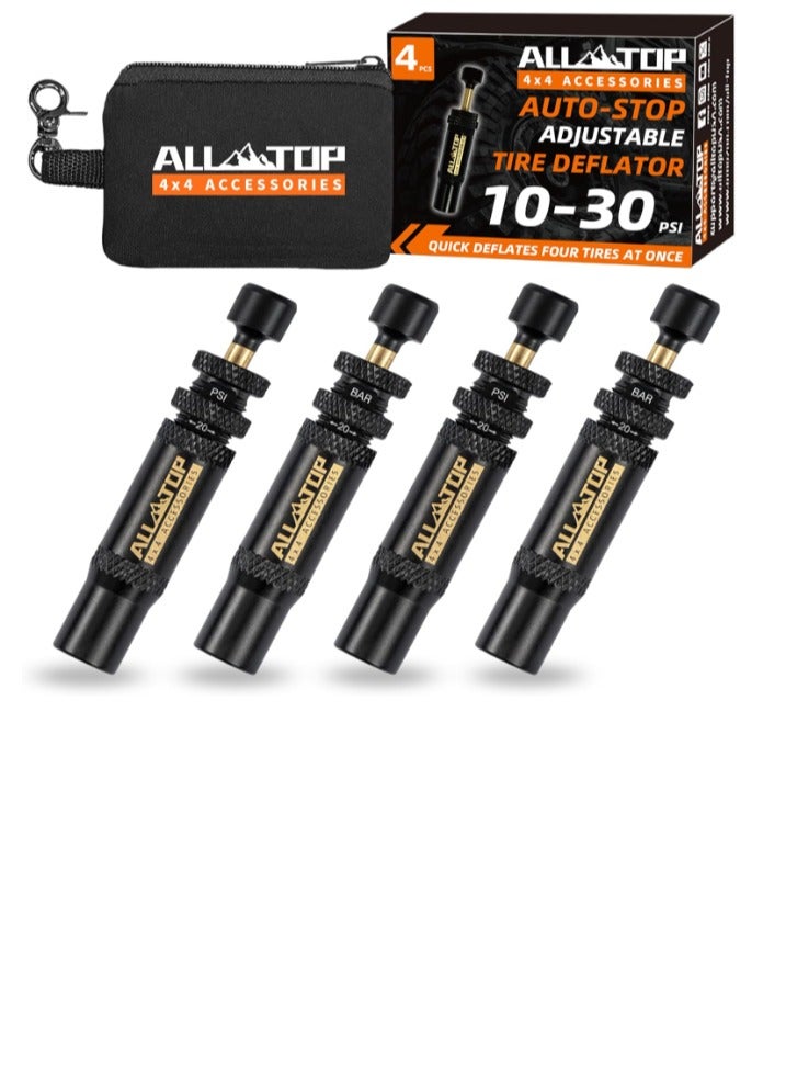 Generic ALL-TOP Adjustable Auto-Stop Tire Deflator Valve Kit (10-30 PSI) 4 PCS Screw-on Tyre Air Down Tool for Offroad 4x4 (with 5 Valve caps)  - Image 1