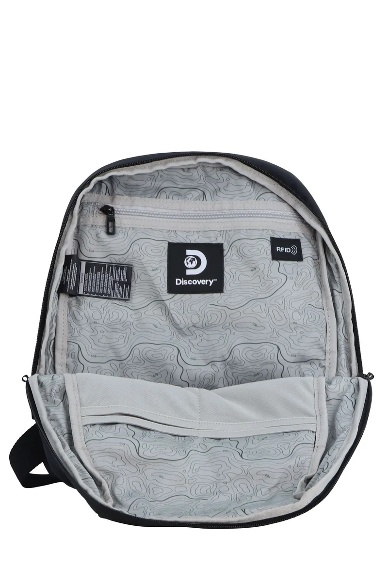 Discovery Discovery Downtown Backpack 11L – Black |Compact RPET Backpack with RFID Protection & Luggage Strap