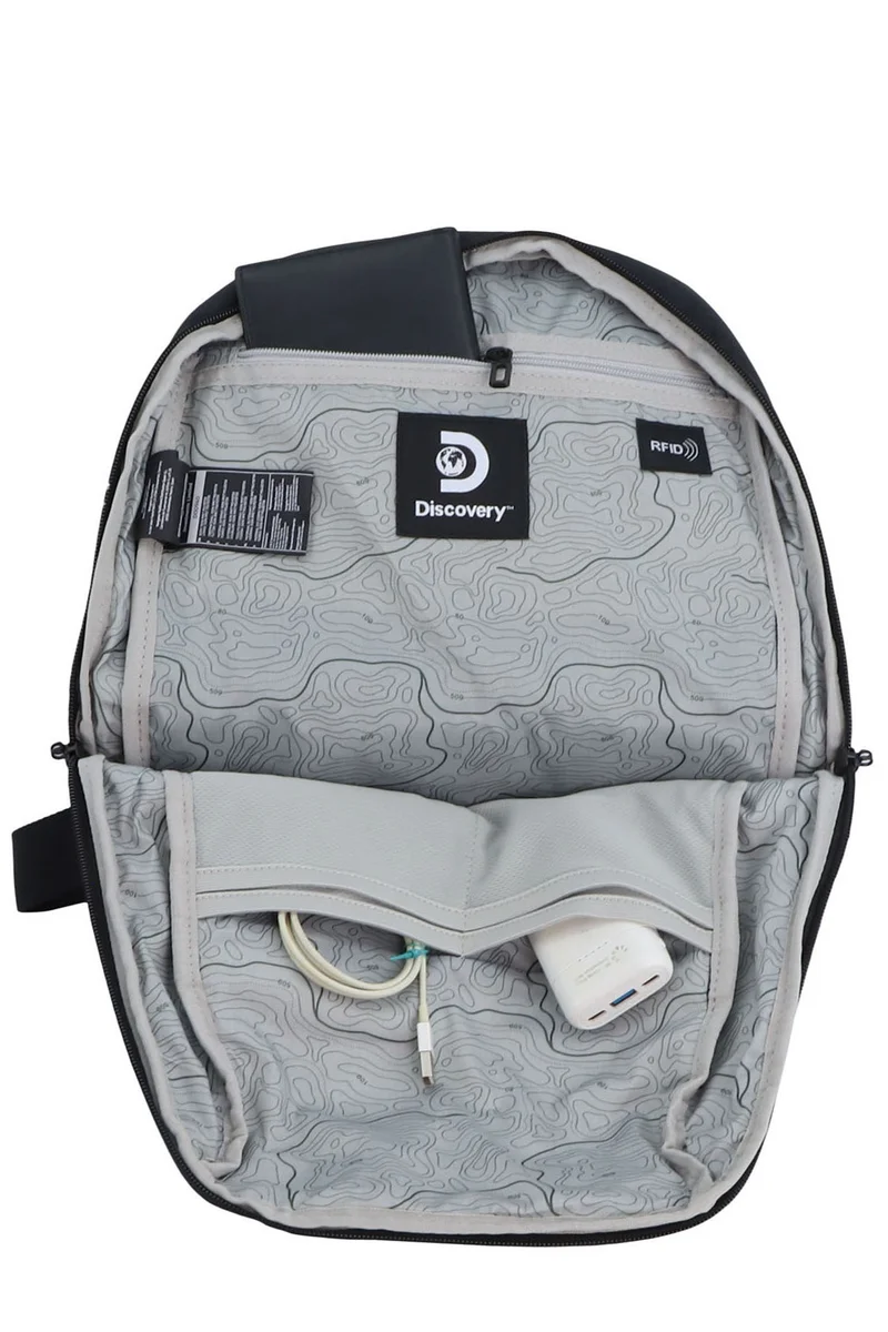 Discovery Discovery Downtown Backpack 11L – Black |Compact RPET Backpack with RFID Protection & Luggage Strap