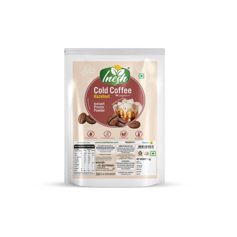 Inesh Cold Coffee Hazelnut Instant Premix Powder Pouch 1 Kg - Image 1