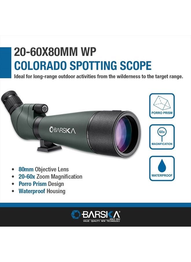 BARSKA - Barska AD12756 Colorado 20-60x80 Waterproof Spotting Scope for Birding and Target Shooting, Green - Image 1