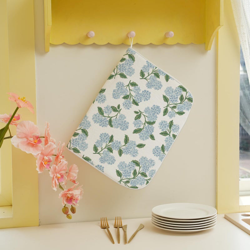 GOLIANDA Blue Sage Green Hydrangea Dish Drying Mats 18x24 Inch Floral Mats Spring Holiday Kitchen Decor Absorbent Drying Dish Pad Rack Drainer Mats for Kitchen Dining Room - Image 4