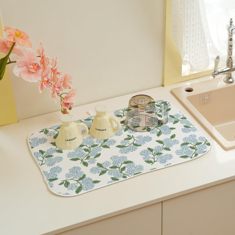 GOLIANDA Blue Sage Green Hydrangea Dish Drying Mats 18x24 Inch Floral Mats Spring Holiday Kitchen Decor Absorbent Drying Dish Pad Rack Drainer Mats for Kitchen Dining Room - Image 5