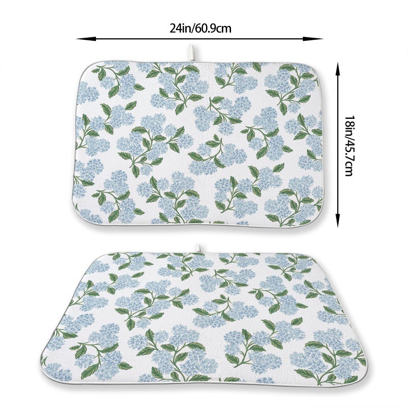 GOLIANDA Blue Sage Green Hydrangea Dish Drying Mats 18x24 Inch Floral Mats Spring Holiday Kitchen Decor Absorbent Drying Dish Pad Rack Drainer Mats for Kitchen Dining Room - Image 2