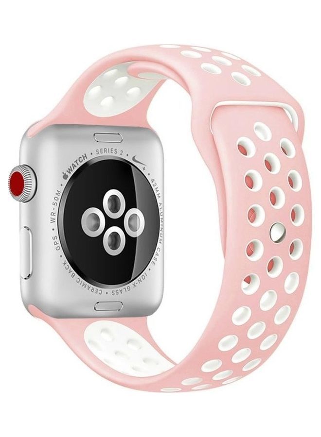 NIBEMINENT Replacement Strap For Apple Watch Series SE/6/5/4 40mm And 3/2/1 38mm Pink/White - Image 1