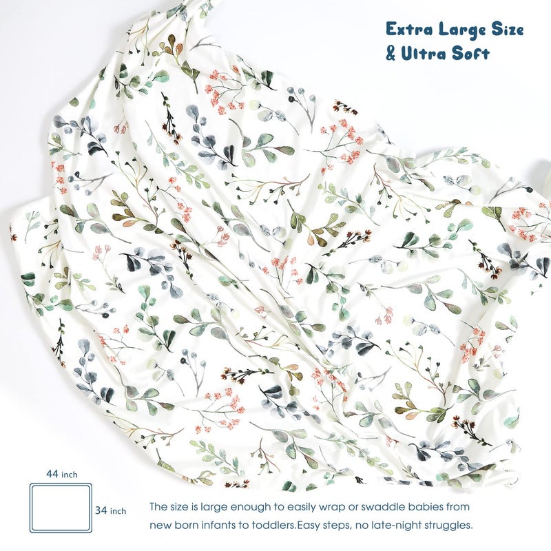 GRSSDER Baby Blankets Super Soft Jersey Knit Swaddle Blanket for Baby Girls and Boys, Double Layer Receiving Blankets 34 x 44 Inches Extra Large for Baby Show Gift, Watercolor Leaves - Image 2