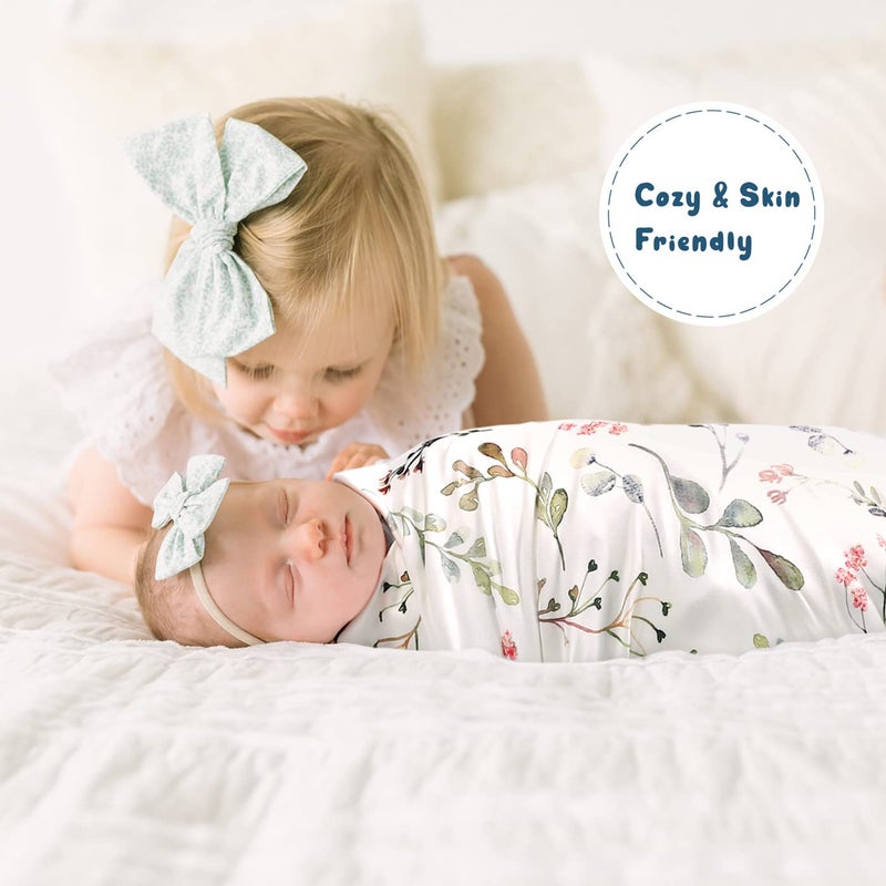 GRSSDER Baby Blankets Super Soft Jersey Knit Swaddle Blanket for Baby Girls and Boys, Double Layer Receiving Blankets 34 x 44 Inches Extra Large for Baby Show Gift, Watercolor Leaves - Image 4