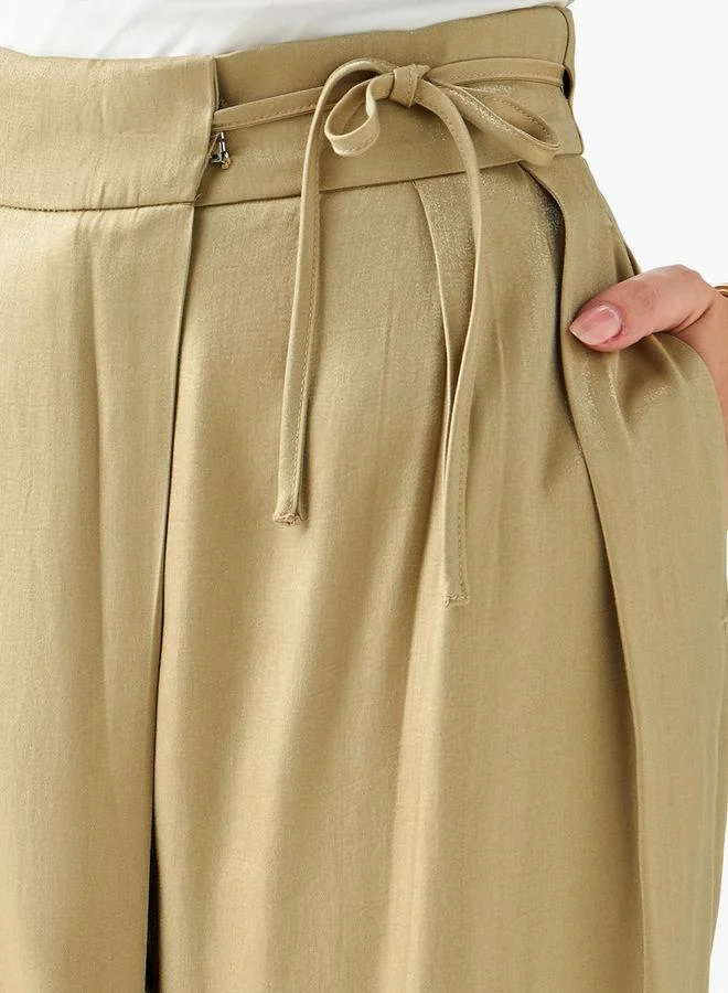 Iconic Iconic Wide Leg High Waist Pleated Front Tie-Up Pants