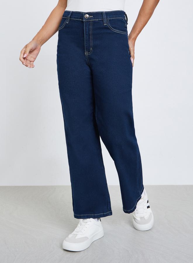 ستايلي جينز سادة بأرجل واسعة قابل للتمدد - Image 2