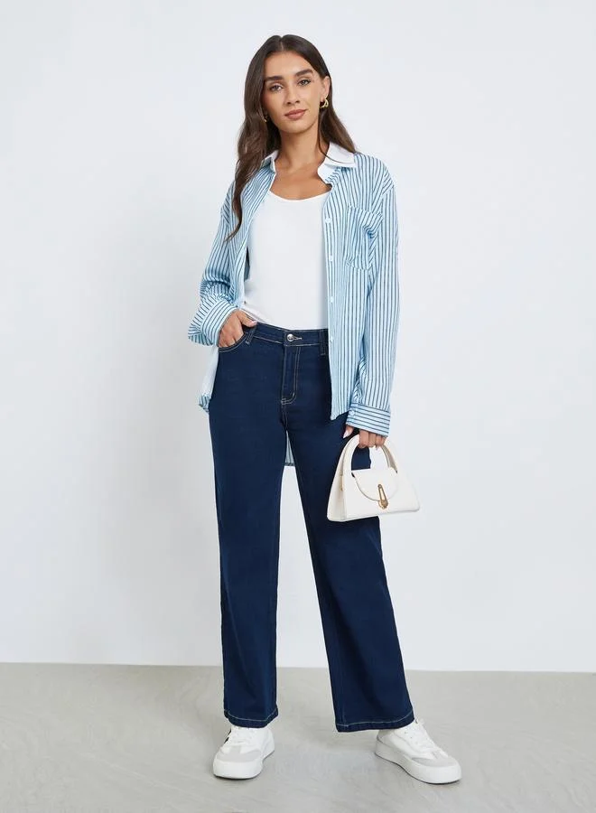 ستايلي جينز سادة بأرجل واسعة قابل للتمدد